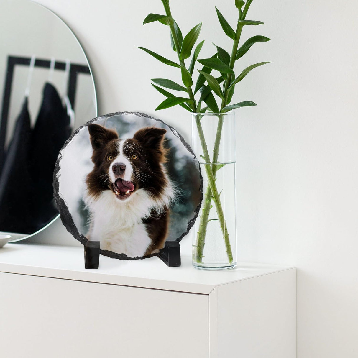 YOUKE OLA 10 Pack Sublimation Slate Blanks with Display Holder, Plaque Rock Stone Customized Picture Memorial Stone Frame, Personalized Photo Gifts for Heat Transfer, 5.9"X5.9" Round YOUKE OLA