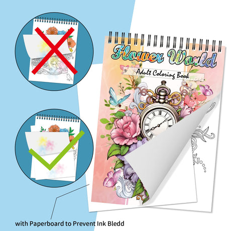 Jadeso Adult Coloring Book - 30 Unique Flowers Patterns and Designs, Coloring Book for Adults Relaxation and Stress Relief, Spiral Bound Adult Coloring Books for Women, Thick Smooth Paper(120gsm) Jadeso