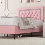 BarnFurin Twin Bed Frame with Tufted Button Headboard, Upholstered Platform Bed Frame with Diamond Design, Wood Slat Support, No Box Spring Needed, Easy Assembly, Pink BarnFurin