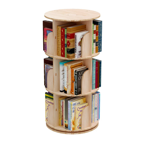 3-Tier Rotating Wood Bookshelf Organizer for Stylish Storage INTEXCA & DESIGN