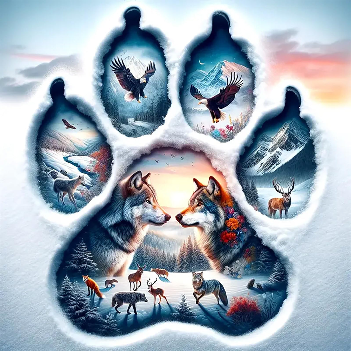 APTDYIGL 5D Winter Wolf Diamond Painting Kits for Adults Beginner,DIY Animal Diamond Art Kits for Adults,Round Full Drill Diamond Dots with Gem Art Kits,Home Wall Decor 13.7X13.7inch APTDYIGL