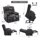 EZZUP Power Lift Chair with Vibration Massage Heat for Elderly People, Dual Motor Electric Lay Flat Recliner Chair with Power-Remote, Standing Assistance Reclining, Chenille Dark Gray EZZUP