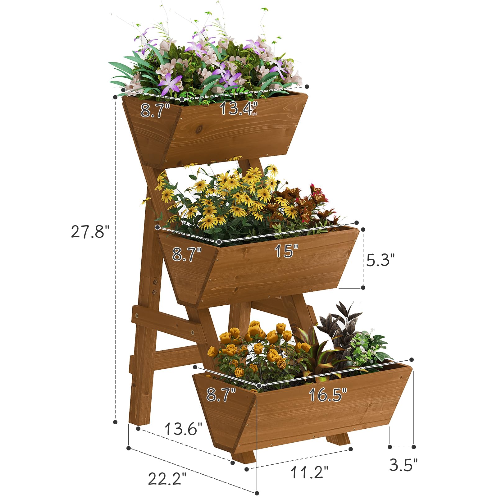 Kitsanery 3-Tiers Wooden Raised Garden Bed,Wood Planter Box for Vegetable,Flower Rack,Flower Pot Stands,Indoor Outdoor Gardening Planting Beds (Brown, Small) - WoodArtSupply