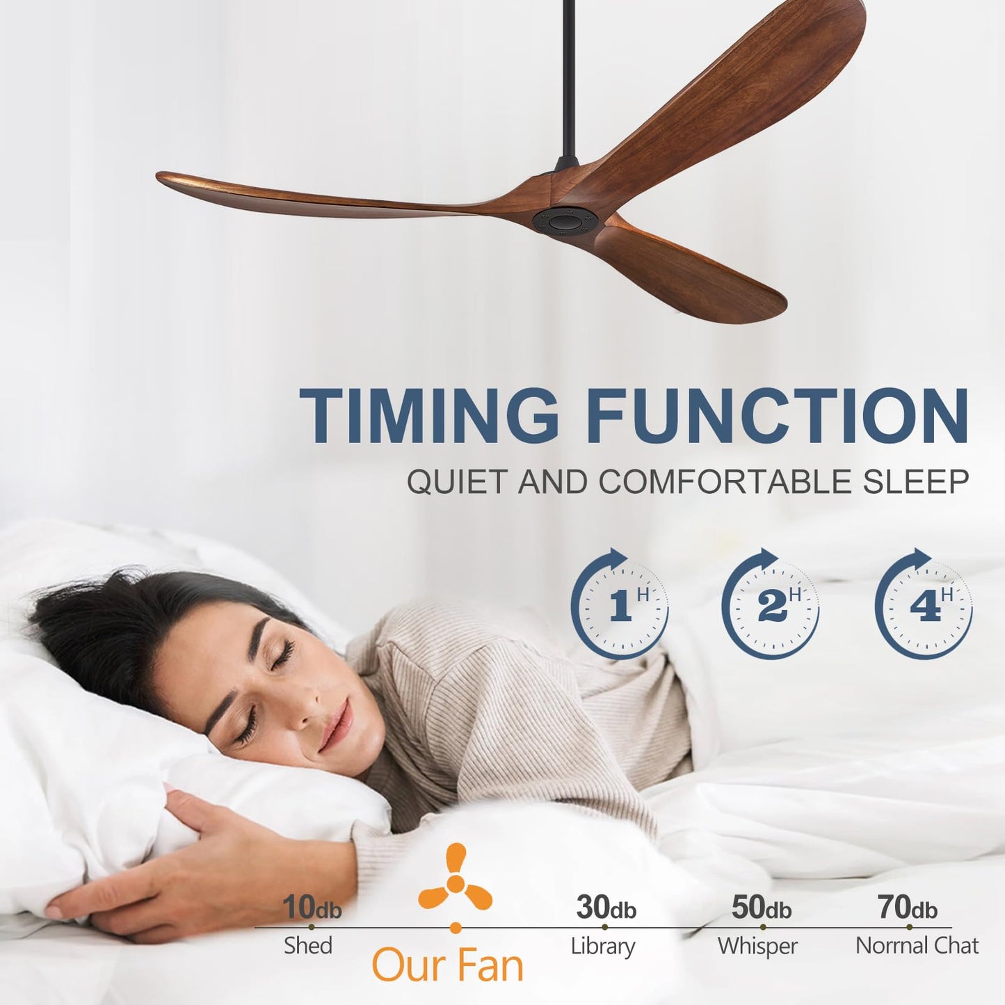 ABZ Ceiling Fans Without Lights - 72 Inch Outdoor Ceiling Fans no Lights with Remote Control, 3 Blade Solid Wood Ceiling Fans for Patios Living Room Bedroom Porch