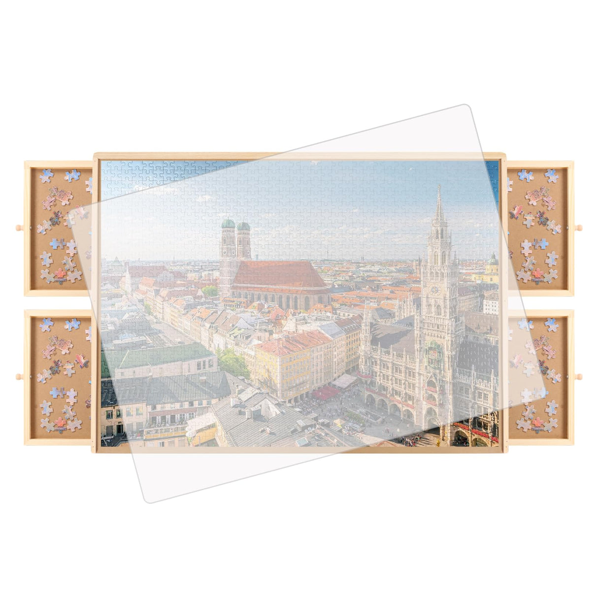 Panana Puzzle Locker 1000 Piece Puzzle Board with Drawers and Cover,30"x22" Portable Wooden Jigsaw Puzzle Table with 4 Drawers,Lazy Susan Spinning Puzzle Boards Birthday Gift (1000 pcs - Rotating) Panana