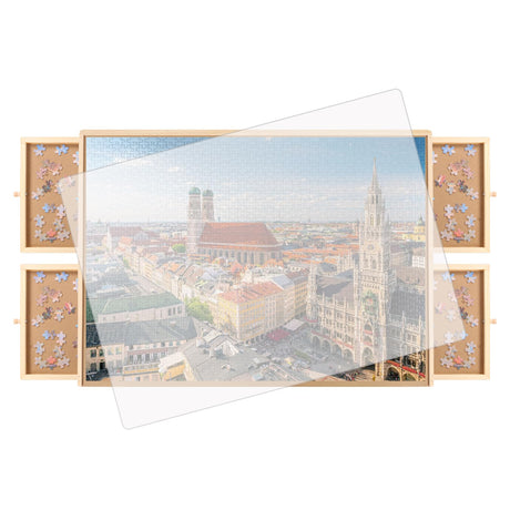 Panana Puzzle Locker 1000 Piece Puzzle Board with Drawers and Cover,30"x22" Portable Wooden Jigsaw Puzzle Table with 4 Drawers,Lazy Susan Spinning Puzzle Boards Birthday Gift (1000 pcs - Rotating) Panana