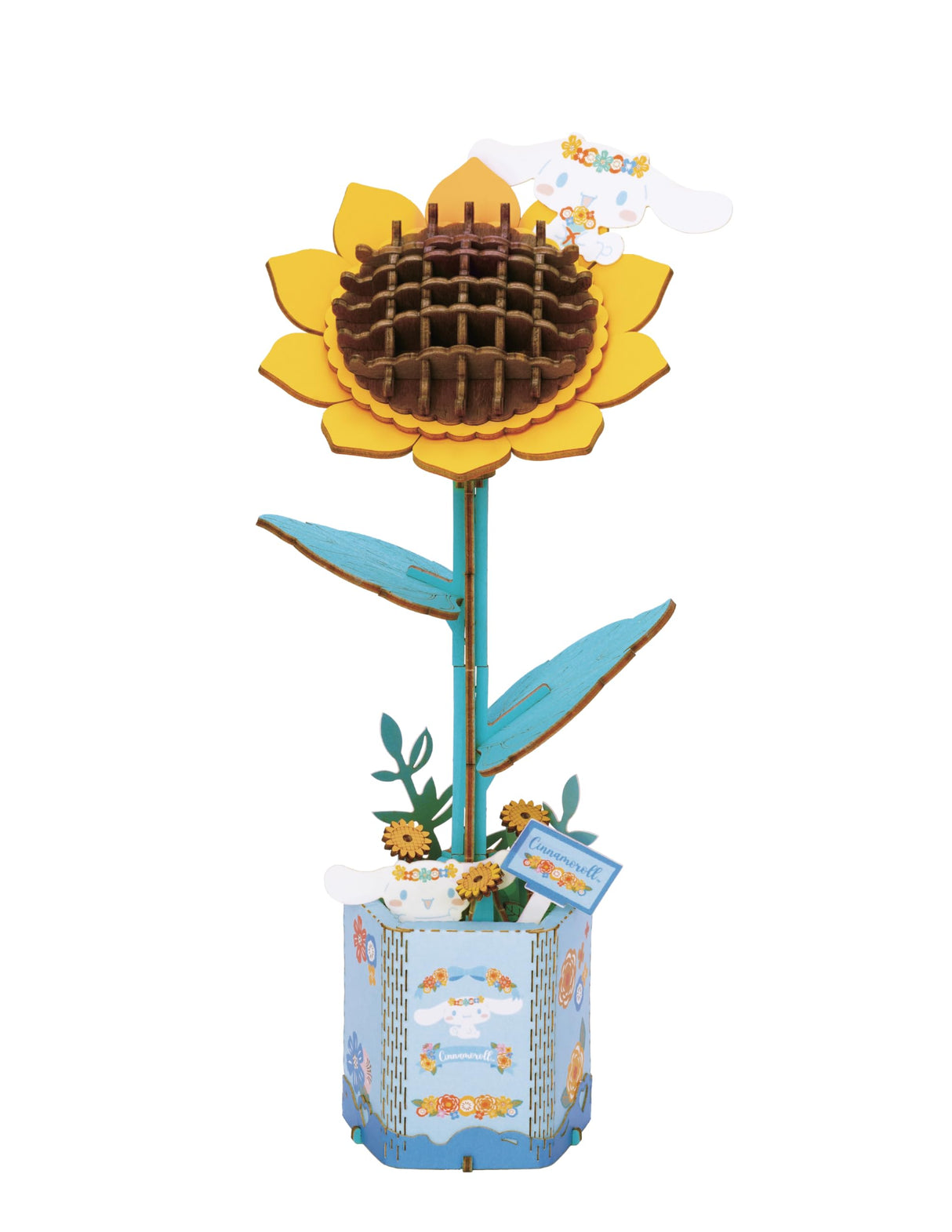 Hands Craft Hello Kitty and Friends Cinnamoroll Sunflower 3D Wooden Puzzle Kit | DIY Flower Model | Arts & Crafts | Creative Hobby Kits | Cinnamoroll Character | Wood Building Set Hands Craft