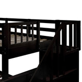 Merax Twin-Over-Full Stairway Bunk Bed with Trundle, Storage Staircase and Full Length Guardrail, Solid Wood Storage Bunk Bed with Trundle, No Spring Box Needed (Espresso) Merax