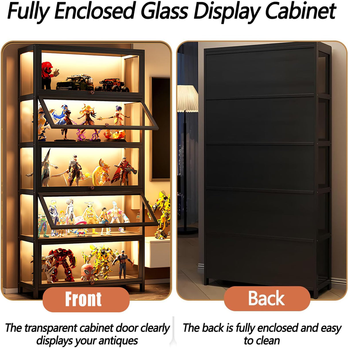 JOIHGA 67" Curio Display Cabinet, 5-Tier Display Cabinet with Acrylic Glass Door, Large Capacity Storage Collectibles Toy Organizers Rack & Shelf, Kids Bookcase for Playroom, Living Room JOIHGA