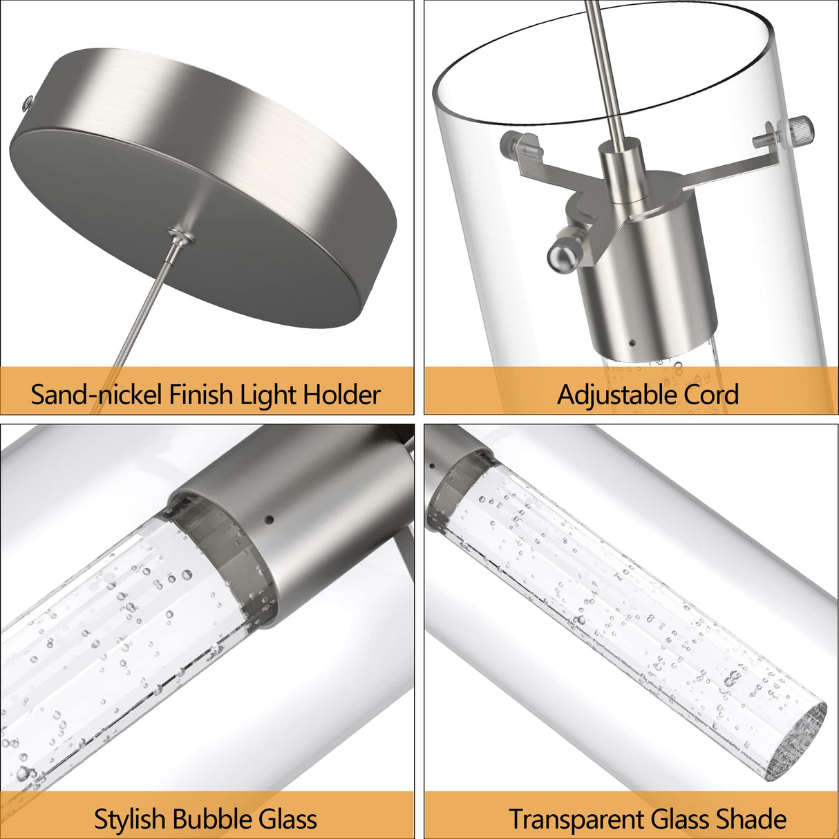 Esfos Pendant Ceiling Light Fixture, LED Kitchen Lighting Crystal Pendant Lights Kitchen Island, 1-Light Integrated Kitchen Hanging Light Fixture Modern Island Light with Bubble Glass Three Pack Esfos