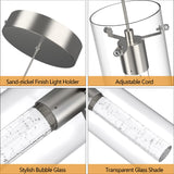 Esfos Pendant Ceiling Light Fixture, LED Kitchen Lighting Crystal Pendant Lights Kitchen Island, 1-Light Integrated Kitchen Hanging Light Fixture Modern Island Light with Bubble Glass Three Pack Esfos