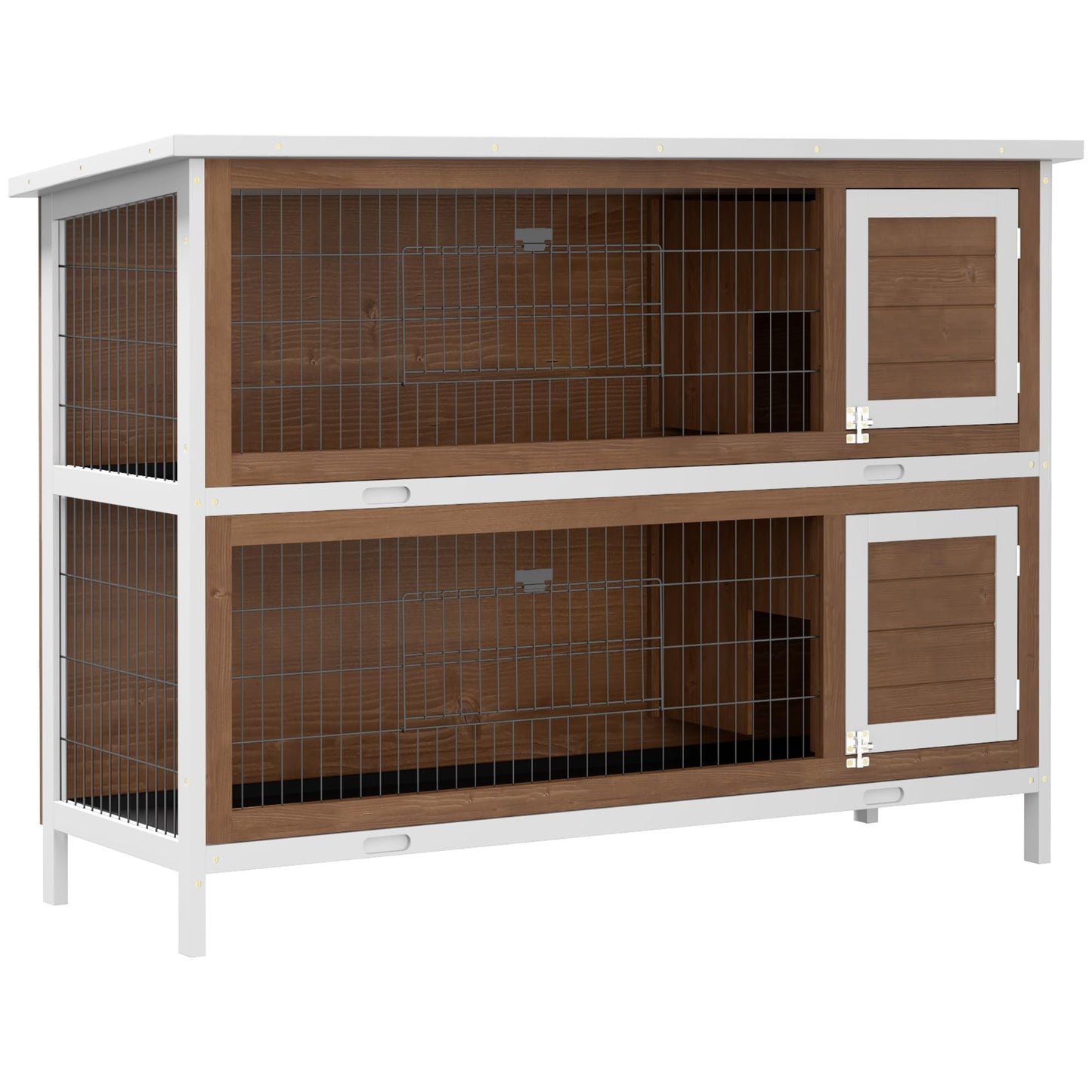 PawHut 54" 2-Story Large Rabbit Hutch Bunny Cage Wooden Pet House Small Animal Habitat with Lockable Doors, No Leak Tray and Waterproof Roof for Outdoor/Indoor Brown