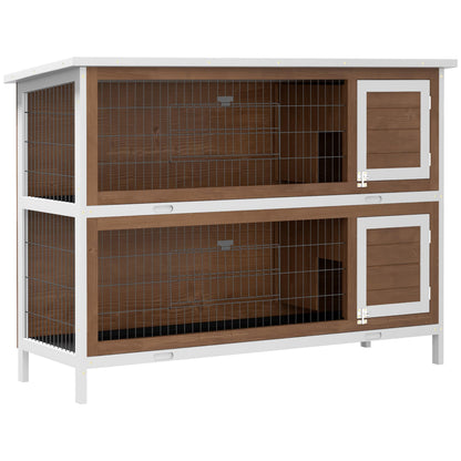 PawHut 54" 2-Story Large Rabbit Hutch Bunny Cage Wooden Pet House Small Animal Habitat with Lockable Doors, No Leak Tray and Waterproof Roof for Outdoor/Indoor Brown