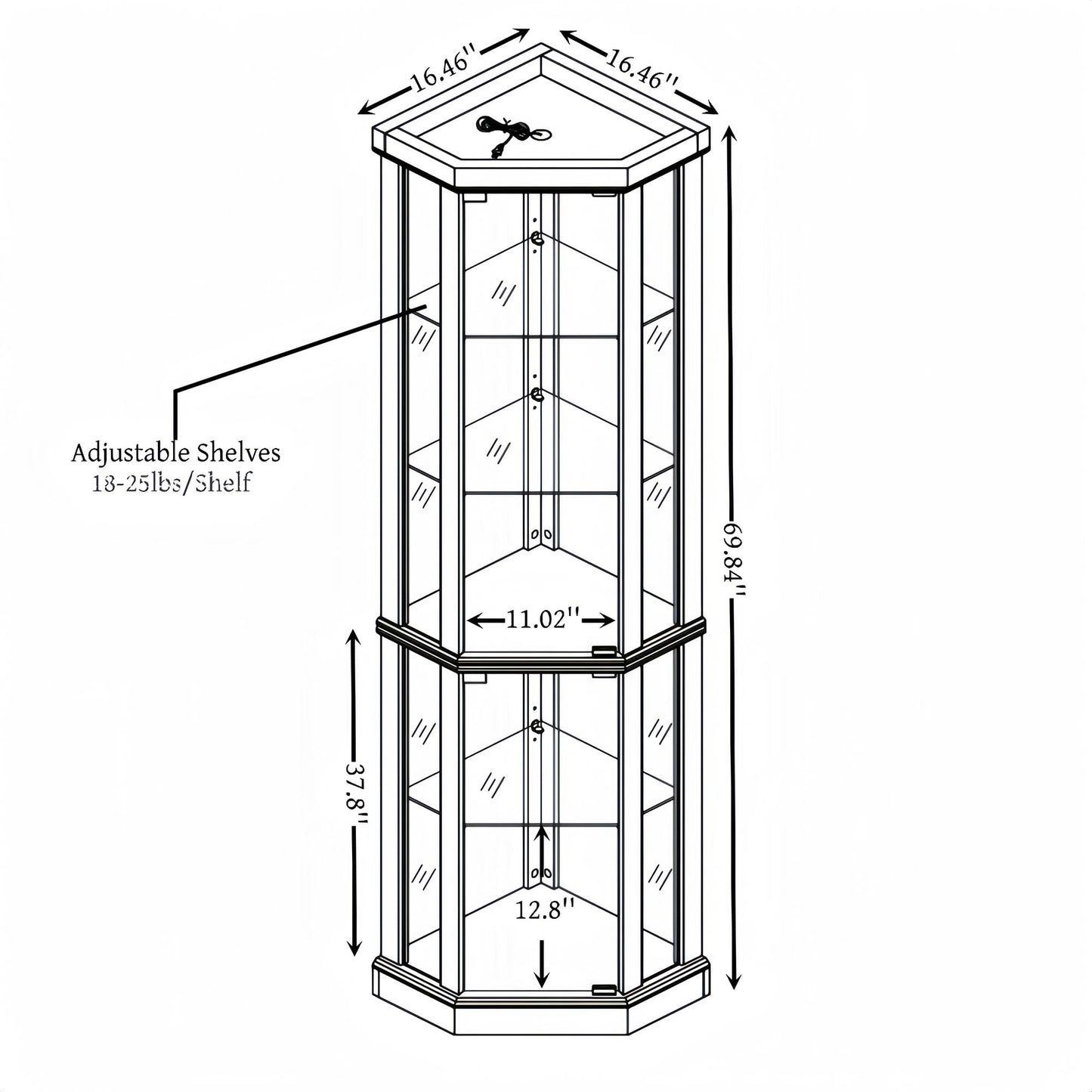 Lighted Corner Display Curio Cabinet Wooden Shelving Unit with Tempered Glass Door, Bar and Liquor Storage Area with 4 Shelves, Wine Cabinet - WoodArtSupply