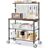 Leteuke Bakers Rack with Power Outlet & Storage, 36 Inch Microwave Stand Kitchen Cart, 4-Tier Metal Kitchen Shelves Cart with Wheels & 20 S-Hooks for Kitchen, NSF Certified, 63 x 18 x 36 Inch-Black Leteuke