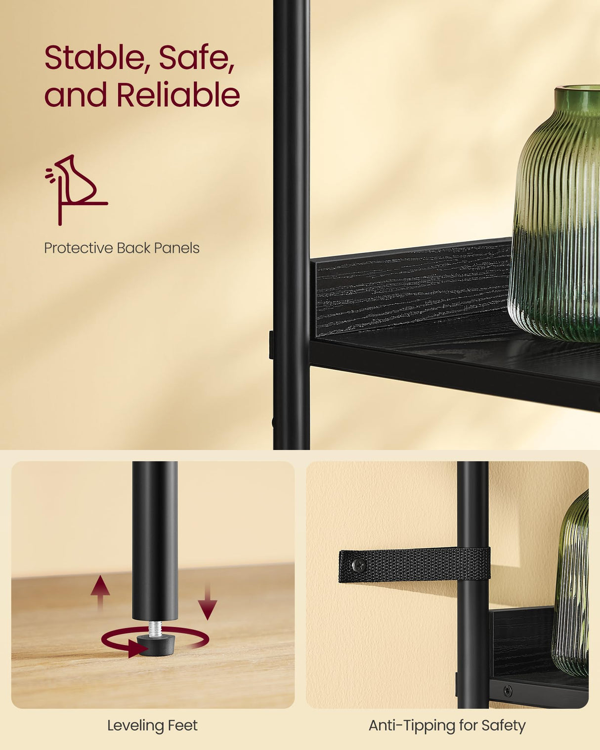 VASAGLE Slim 6-Tier Bookcase with PC Door and Adjustable Shelves in Ebony Black and Matte Black VASAGLE