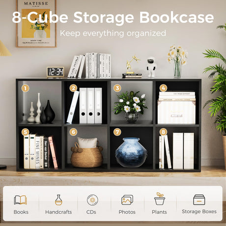 COMHOMA 8 Wood Cube Storage Organizer with Open Back and Removable Back Panels, 11In Black Cube Storage Bookshelf, Cubicle Shelf Bookcase for Home Office Bedroom Living Room, Vertical or Horizontal COMHOMA