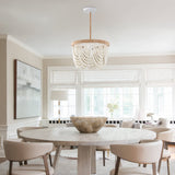 VILUXY Bohemia Wood Beaded Pendant Lights Antique Rustic Mini Chandelier White Finishing for Bedroom, Nursery Room, Girl Room, Hallway, Entryway, Passway, Dining Room, 3-Light VILUXY