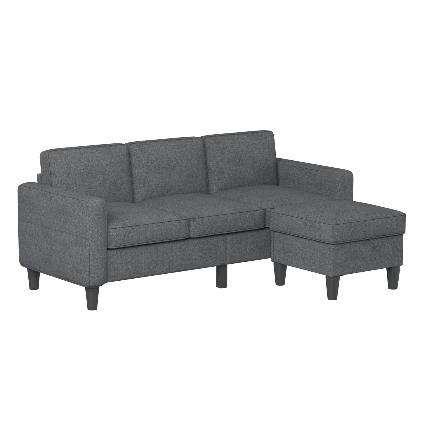 Sectional Sofa Couches for Living Room, Small Space Couch L-Shaped Sofa, 3 Seat Modern Sofas Convertible with Storage Ottoman for Small Space, Bedroom, Offices and Apartments, Dark Grey