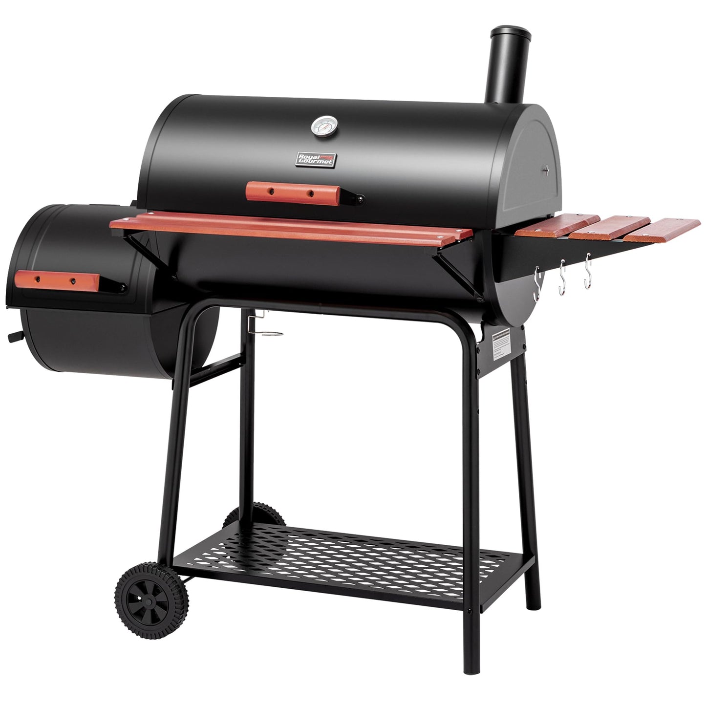 Royal Gourmet CC1830W 30-Inch Charcoal Grill with Offset Smoker and Wood-Painted Side Table, Outdoor Smoker Grill with 811 Sq. In. Cooking Area for Outdoor Barbecue Event, Black