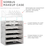 Sorbus Clear Cosmetic Makeup Organizer - Make Up & Jewelry Storage, Case & Display - Spacious Design - Great Holder for Dresser, Bathroom, Vanity & Countertop (4 Large, 2 Small Drawers - Marble Print) Sorbus