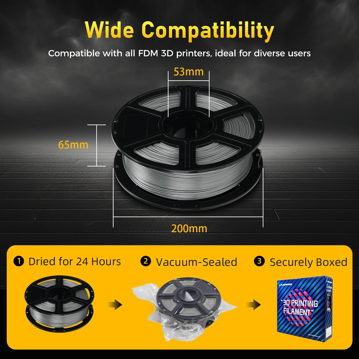 FLASHFORGE Rapid PETG Filament 1.75mm Metallic Silver, Max 600mm/s High Speed Printing, 3D Printer Filament 1kg Spool, Dimensional Accuracy +/- 0.02mm, Fits Most 3D Printers FLASHFORGE