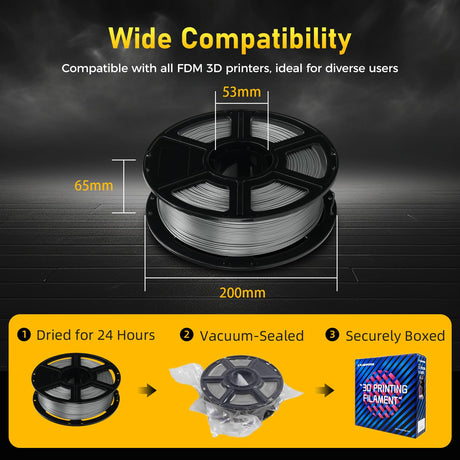 FLASHFORGE Rapid PETG Filament 1.75mm Metallic Silver, Max 600mm/s High Speed Printing, 3D Printer Filament 1kg Spool, Dimensional Accuracy +/- 0.02mm, Fits Most 3D Printers FLASHFORGE