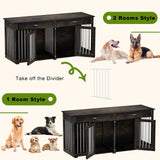DAWNSPACES Dog Crate Furniture for Large Medium Dogs, 72" Heavy Duty Indoor Wooden Double Rooms Dog Kennel Table with Drawers & Divider, Funiture Style Dog Cage House TV Stand, Rustic Brown DAWNSPACES