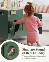 ROBUD Kids Play Kitchen - Wooden Multi-Function Washing Machine for Kids Kitchen Playset - Pretend Toddlers' Kitchen Toy Washer with Accessories - Perfect Baby Gift for Ages 3-8 ROBUD