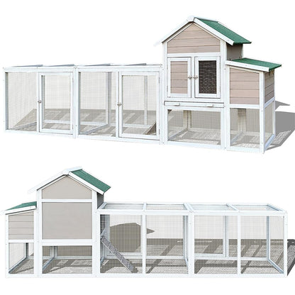 122in Chicken Coop Large Outdoor Solid Wood Rabbit Hutch Poultry House with Run, Nesting Box & Leakproof Pull-on Tray, Weatherproof Chicken Run Cage Hen House for Small Animals Rabbit Duck