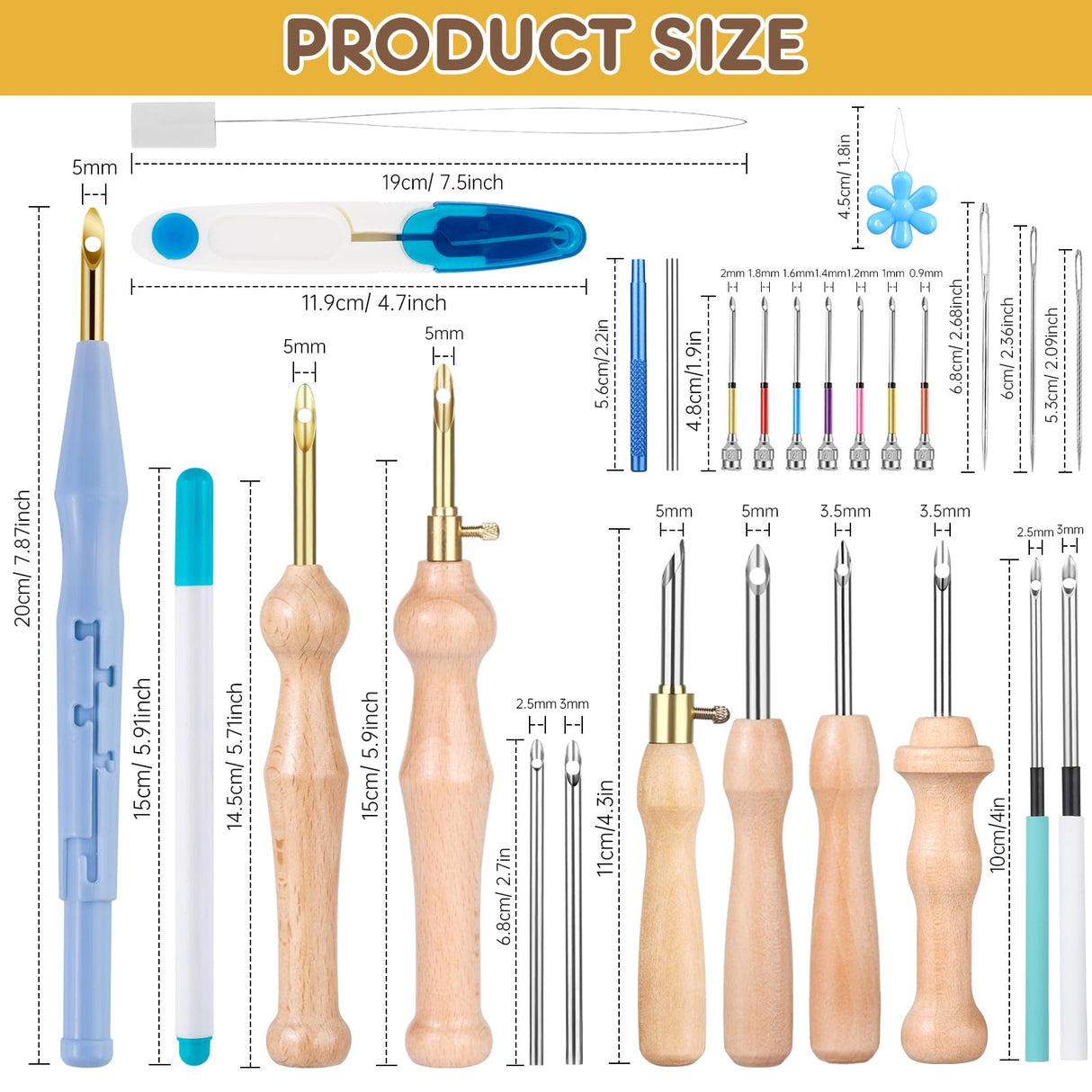 37Pcs Punch Needle Embroidery Kit - Complete for Needle Punching - Includes Punch Needle Tools in Various Sizes,Perfect for Crafting&Gift(White) Zuaooz