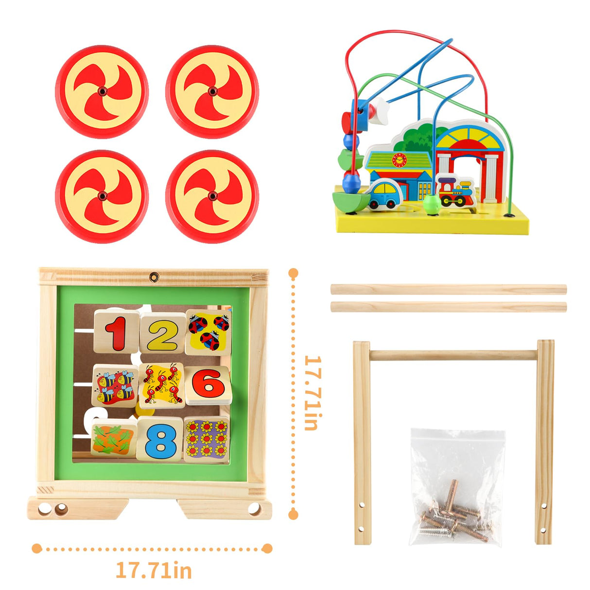 Wooden Activity Cube 6 in 1 Montessori Toys Educational Learning Sensory Toys for 1 Year Old 12-18 Months Boys Girls First Birthday Gifts for Baby Toddler Toys Age 1-2 Bead Maze Shape Sorter Abacus KABENFIS