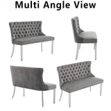 OIKIIWOO Upholstered Dining Bench with Back Tufted Settee Benches Small Loveseat Sofa Couch for Small Spaces,Entryway,Banquettee Seating Sofa Benches with Backrest (Grey+Silver Legs, Dining Bench) OIKIIWOO