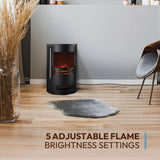 Cambridge Round Freestanding Electric Fireplace with Remote Control, Realistic Flame Indoor Space Heater with Rounded Viewing Window for Living Room, Bedroom, Basement CAMBRIDGE