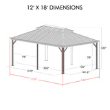 Kozyard Alexander 12' X 18' Hardtop Gazebo, Aluminum Metal Gazebo with Galvanized Steel Double Roof Canopy, Curtain and Netting, Permanent Gazebo Pavilion for Patio, Backyard, Deck, Lawn (Brown) Kozyard