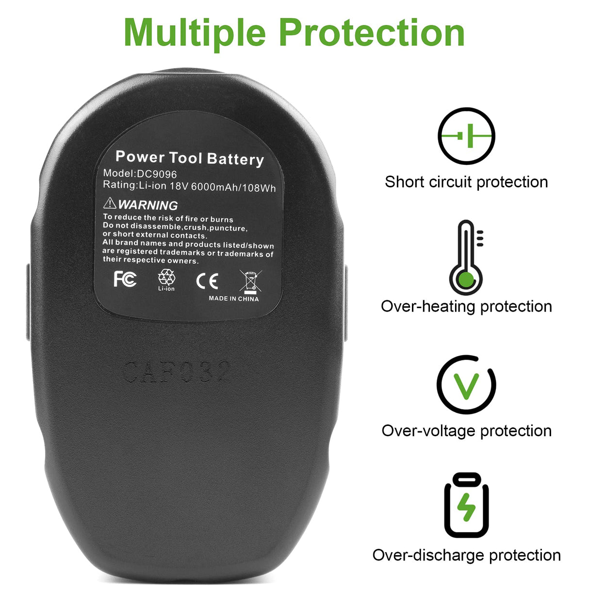 [2Pack] High-Output 6.0Ah! 18V Battery [Lithium-ion Type] for DEWALT XRP 18-Volt Power Tools Battery Fit DC9096 DC9098 DC9099, DE9039 DE9095 DE9096, DW9095 DW9096 DW9098 DE9503 DC9182 and more Futurebatt