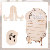 Baby Announcement Sign, 5.91x4.33 Inch Wooden Newborn Announcement Sign with Stand Wood Hello World Newborn Baby Name Sign Birth Announcement Sign for Home Hospital Nursery Gosknor