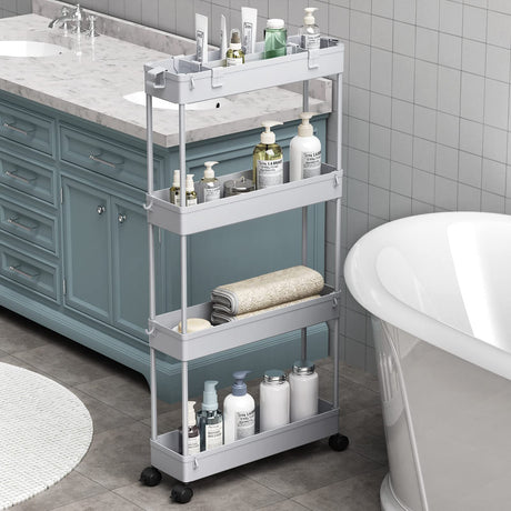 SPACELEAD Slim Storage Cart 4 Tier,Bathroom Organizer Rolling Utility,Mobile Shelving Unit Slide Out for Office, Kitchen, Laundry Room & Narrow Places,Gray SPACELEAD