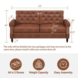 FiveWillowise Brown Couch, 73-inch Sofa Couch, Faux Leather Couch, Office Couch with Wooden Legs, Vintage Couch with Rolled Armrests, Mid Century Modern Couch for Living Room Small Apartment FiveWillowise