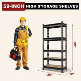5 Tier Heavy Duty Garage Storage Shelving: Adjustable Metal Utility Shelving Rack for Basement, Pantry, Closet, Garage Storage Organization - 2,000lb Capacity (59"x28"x12") BIG RED