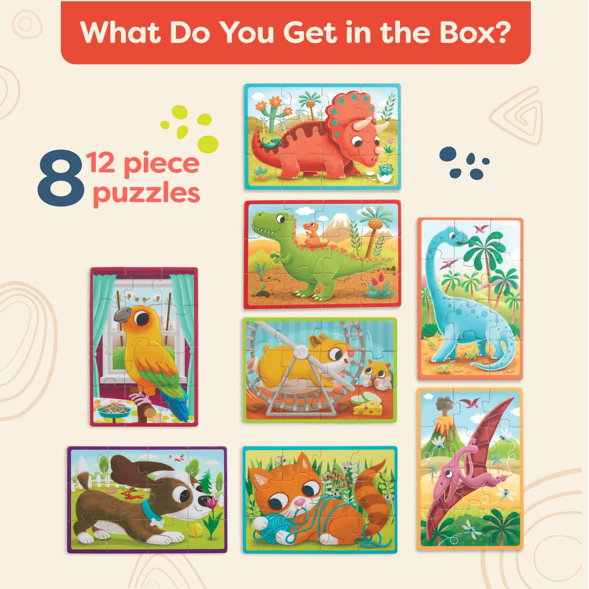 B. toys- Pack o' Puzzles 2-Pack - Pets & Dinos- Wooden Puzzle Box Set – 2 Puzzle Boxes, 8 Puzzles- 12-Piece Jigsaw Puzzles for Kids – 3 Years + B. toys