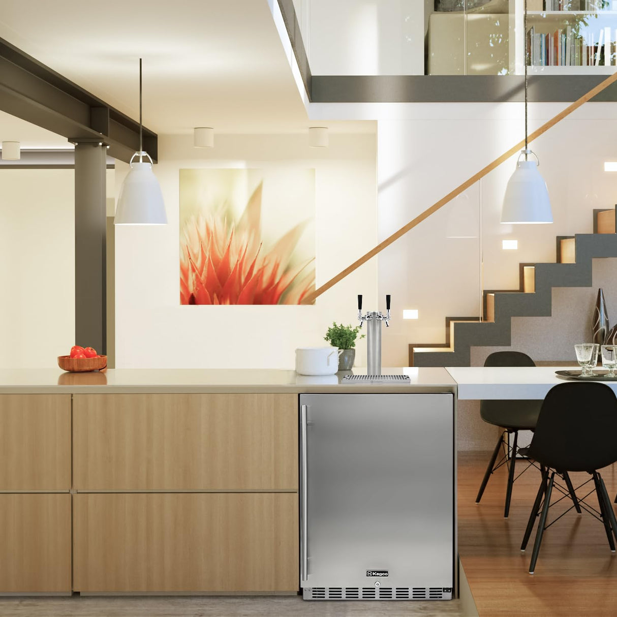 Kegco Kegerator 24" Wide Dual Tap Black/Stainless Steel Undercounter Beer Dispenser HK38BSU-2 Kegco