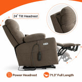 Infinite Position Power Lift Recliner Chair for Elderly with Adjustable Headrest, Lay Flat Recliner Chair for Adults W/Massage & Heat, Cup Holders, Tri-Motor Power Lift Chairs, Fabric,Brown BEDHOURS