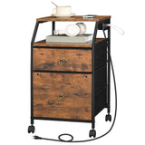 HOOBRO 2-Drawer Mobile File Cabinet, Filing Cabinet with Charging Station, Printer Stand with Open Storage Shelf, for A4/Letter Size, Home Office, Nonwovens Drawer, Rustic Brown and Black BF10UWJ01 HOOBRO