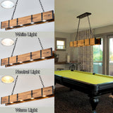 Rustic Wood Chandeliers, Wood Pendant Lighting with 4x5w LED 3 Color Change Light, Farmhouse Rectangle Dining Room Chandelier Industrial Hanging Light for Kitchen Island Pool Table TEINIE