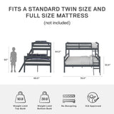 DHP Brady Wood Bunk Bed Frame, Twin over Full, Grey DHP