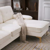 Karl home Sectional Sofa 83" L-Shape Sofa Couch 3-Seat Couch with Chaise ChenilleFabric Upholstered for Living Room, Apartment, Office, Creamy-White Karl home