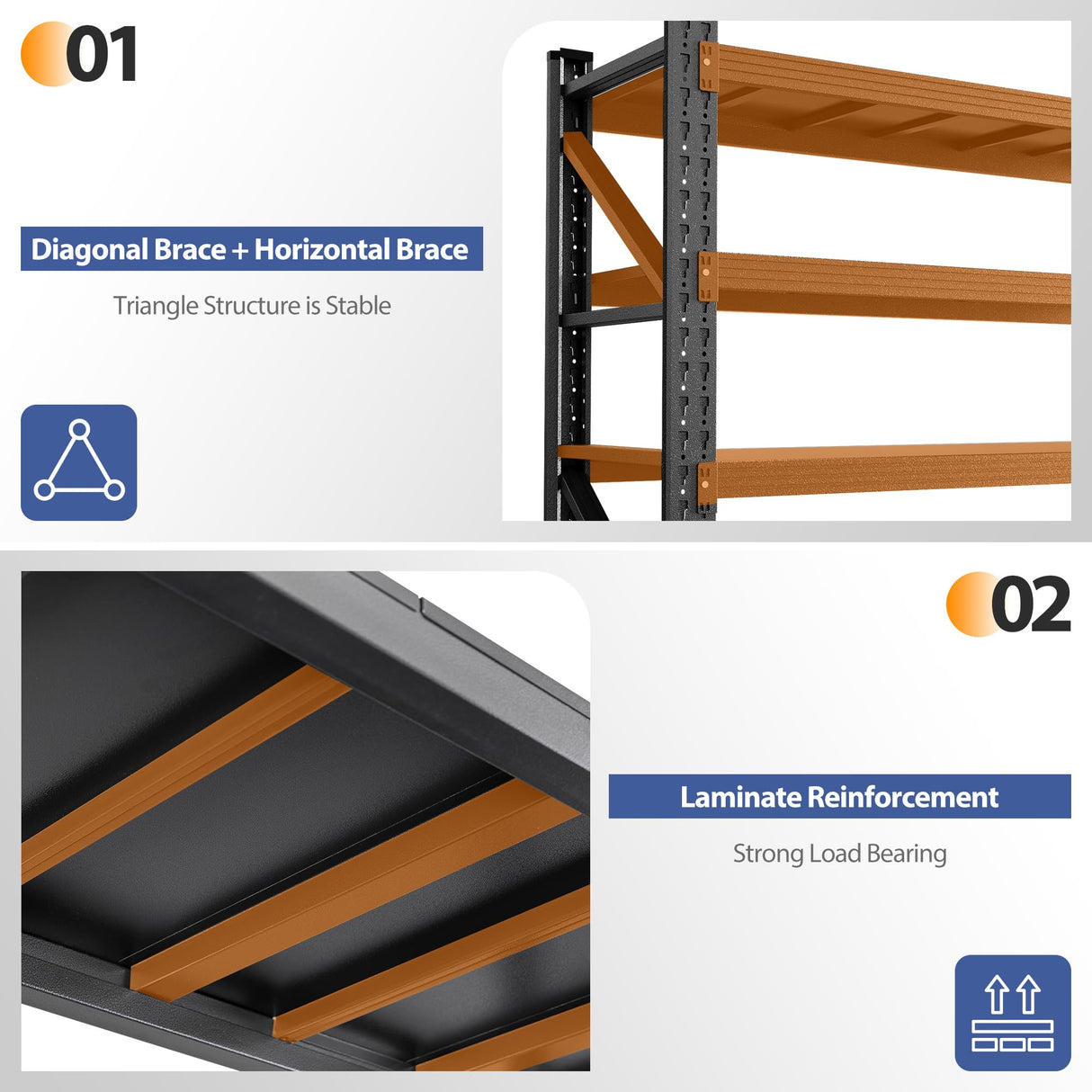 Anxxsu 3000LBS Storage Shelves, 48" W Heavy Duty Garage Shelving Unit, Adjustable Industrial Shelving, 4 Tier Metal Shelving for Garage, Supermarket, Warehouse, 48" W x 24" D x 70" H Anxxsu