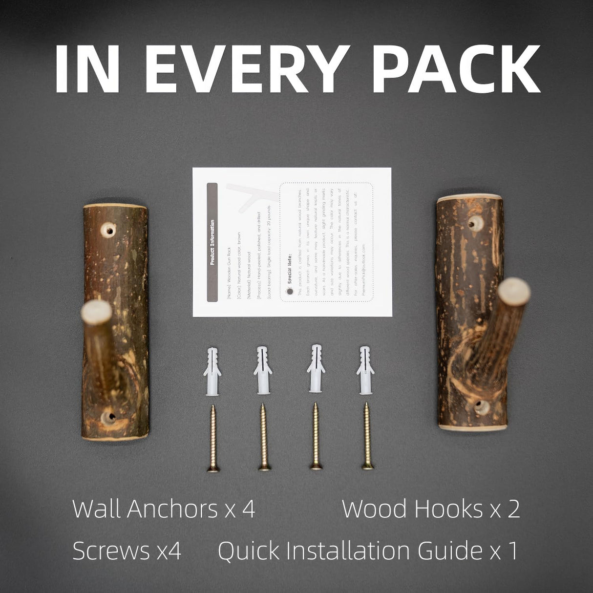Gun Rack for Wall – Natural Wood Rustic Solid Hardwood Gun Rack, Wall Mount Gun Hanger & Rack for Rifle, Shotgun & Bow with 2 Hooks, Supports 40 lbs – Easy to Install, Includes Hardware (Small) WoodArtSupply
