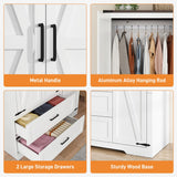St.Mandyu Farmhouse Wardrobe Armoire Closet with 3 Doors and 2 Drawers, 70.1" Wooden Clothing Storage Cabinet, Freestanding Large Capacity Storage Wardrobe Armoire with Hanging Rod for Bedroom, White St.Mandyu